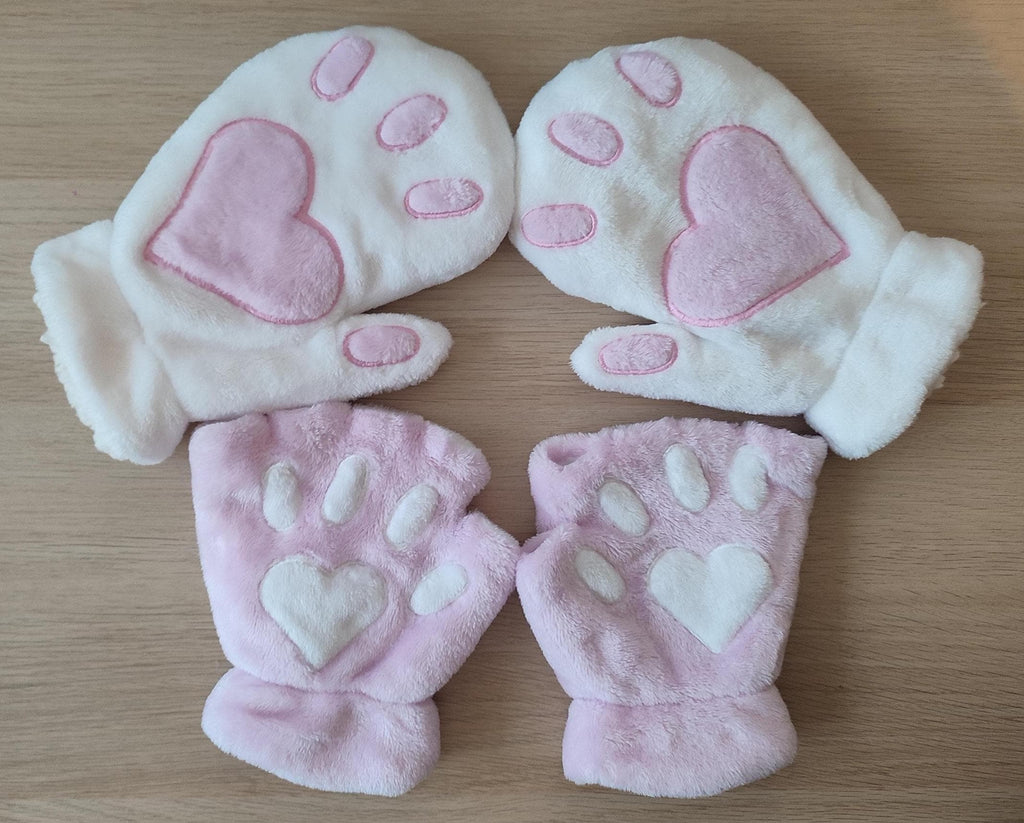 Fingerless Gloves or Minky Mittens With Paw Embroidery