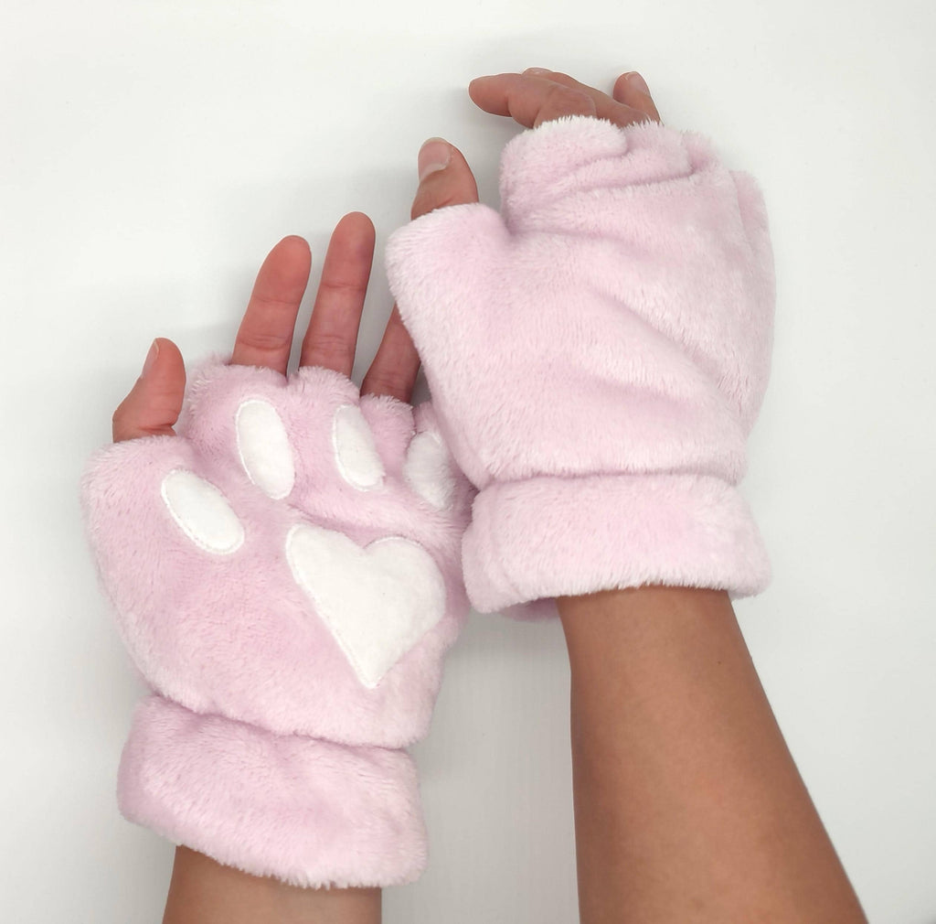Fingerless Gloves or Minky Mittens With Paw Embroidery