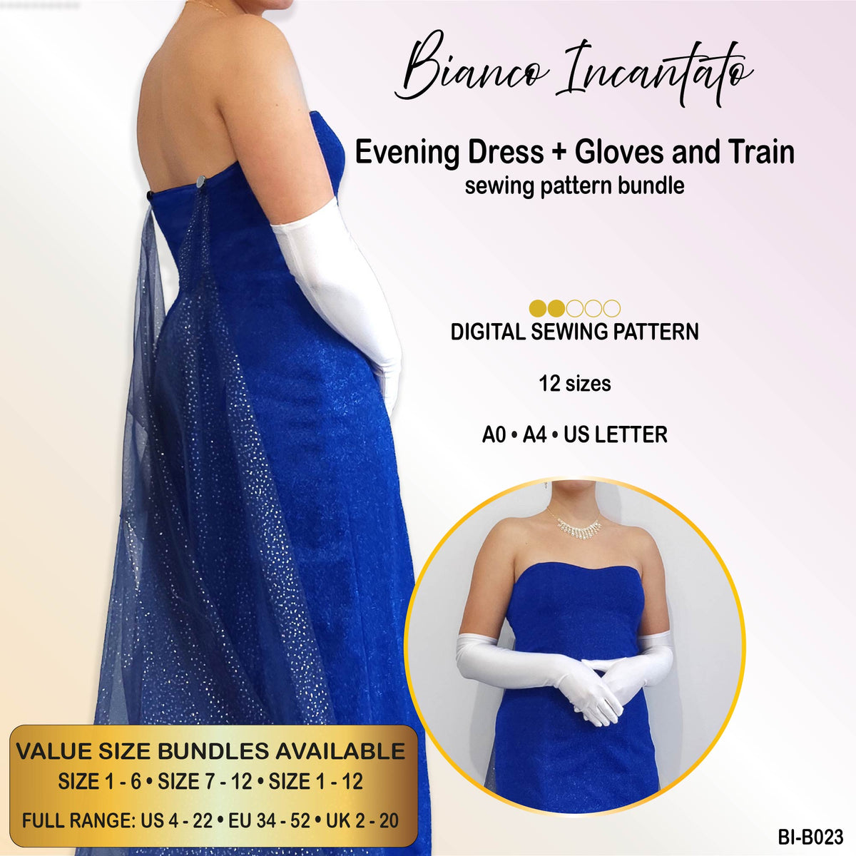 Sweetheart Evening Dress with Train & Gloves