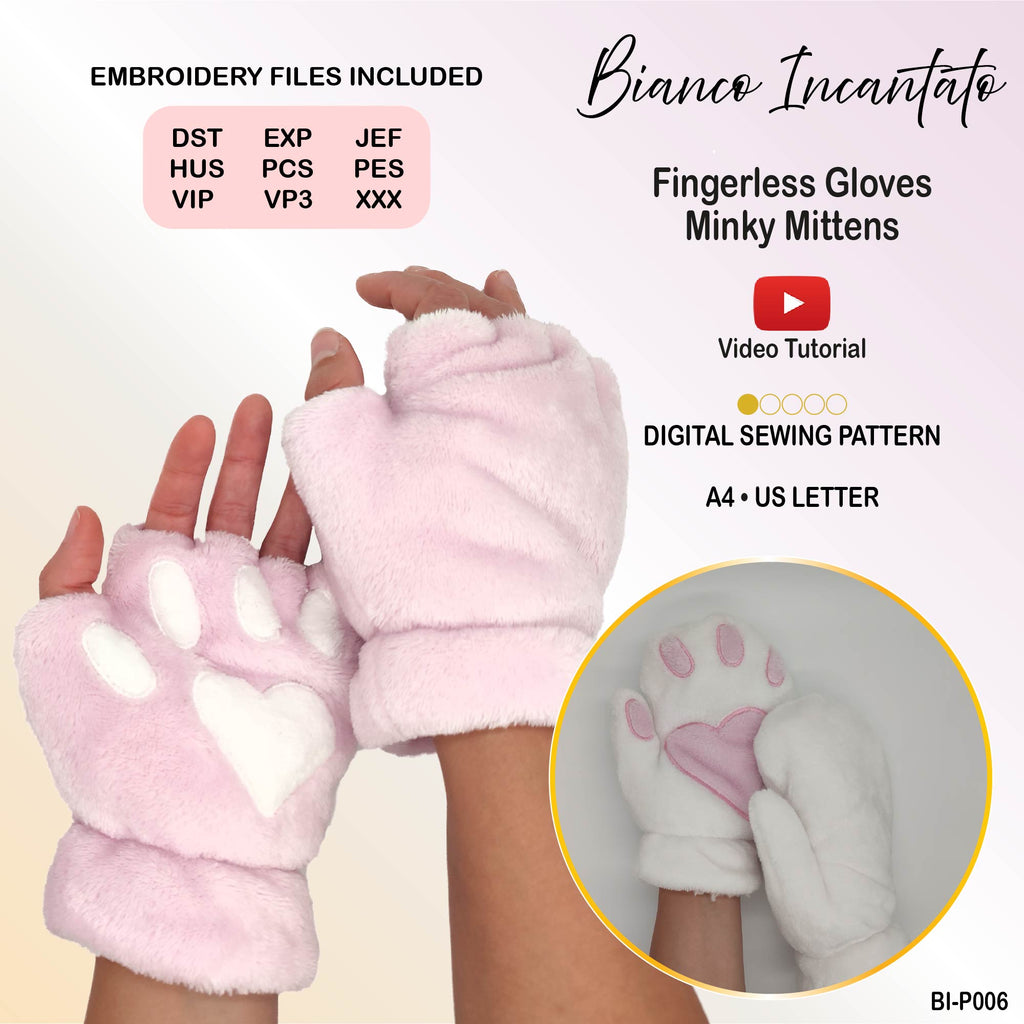 Fingerless Gloves or Minky Mittens With Paw Embroidery
