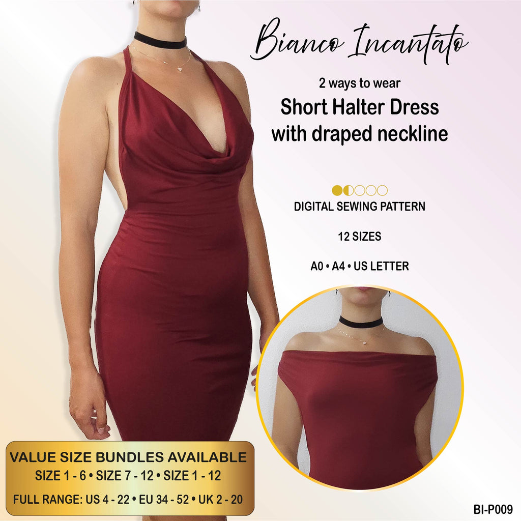 Short Halter Dress with Draped Neckline