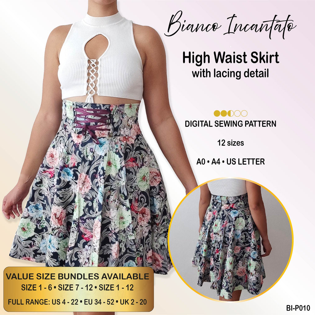 High Waist Circle Skirt with Lacing