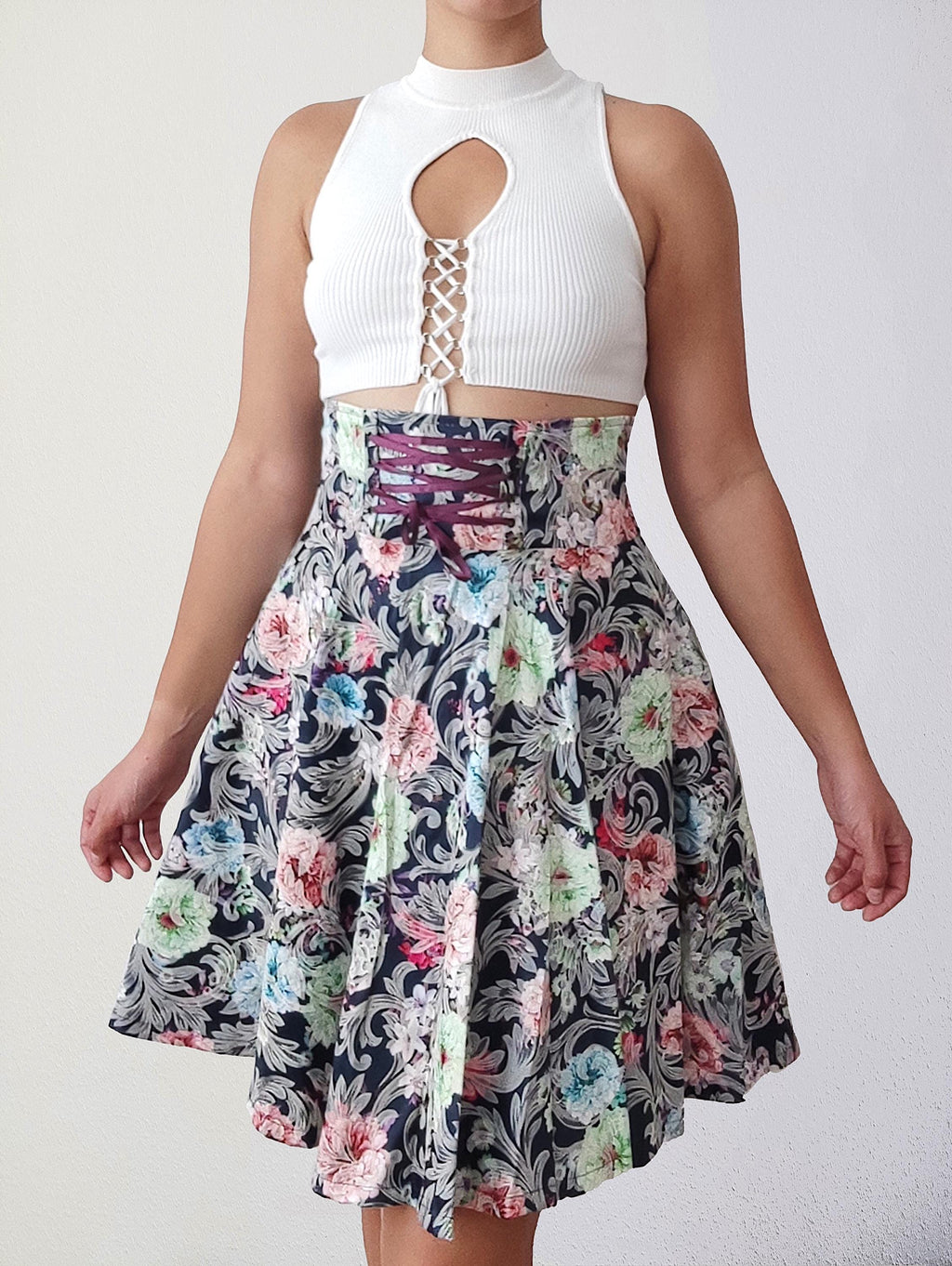 High Waist Circle Skirt with Lacing