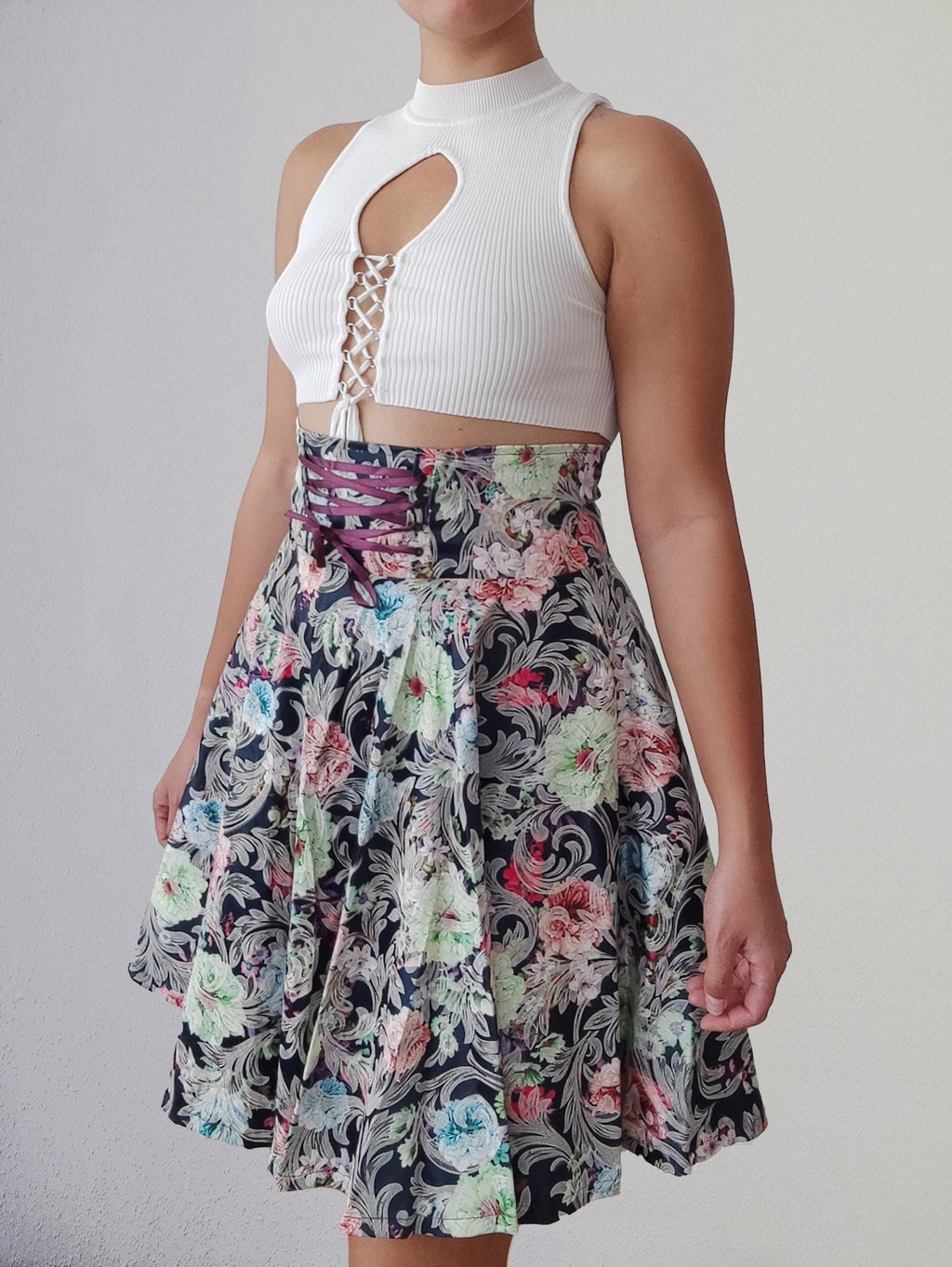 High Waist Circle Skirt with Lacing