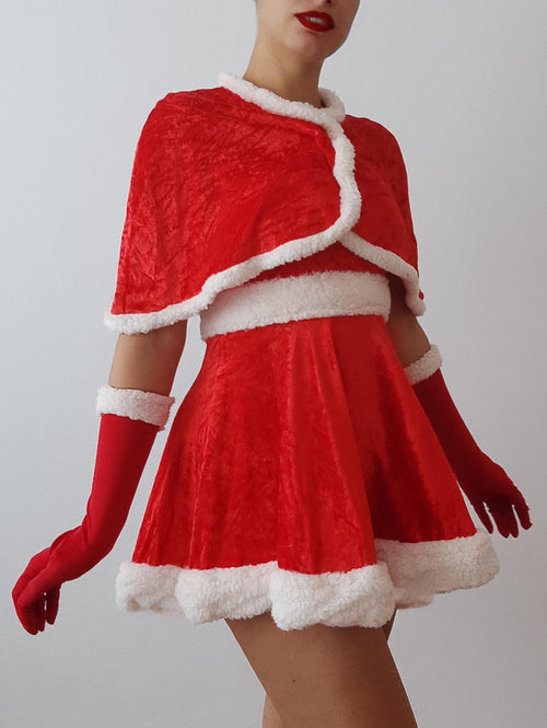 Christmas Dress With Gloves & Cape