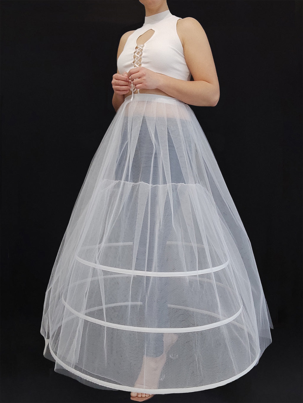 A-line Trapeze Petticoa: 3 Hoops and Tulle Overlay