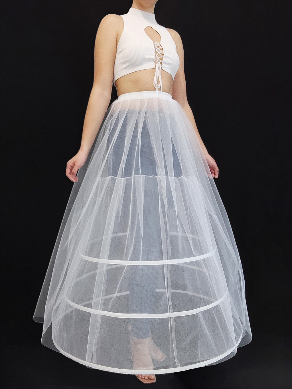 A-line Trapeze Petticoa: 3 Hoops and Tulle Overlay
